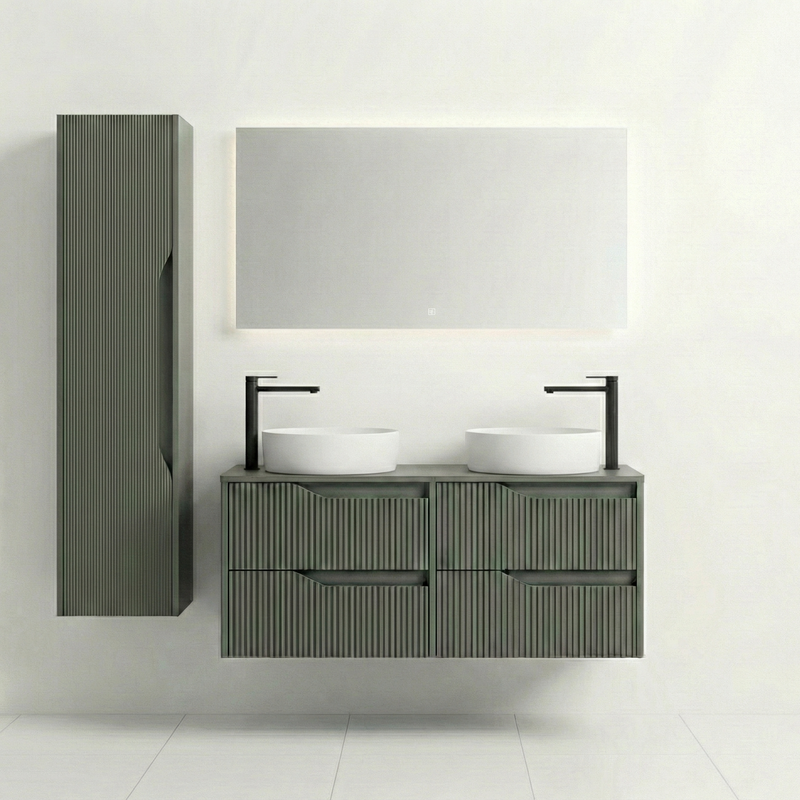 bm Soho 120 green 2x 2-drawer+worktop+2xwashbasin matt-white