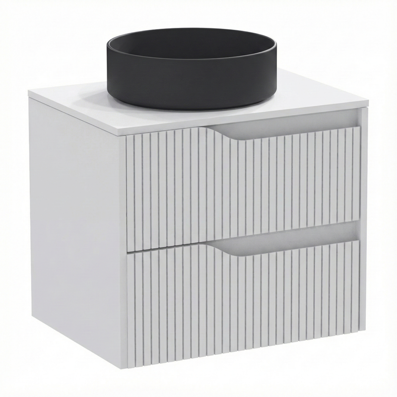 bm Soho 60 white 2 drawer-worktop-surface-washbasin matt-black