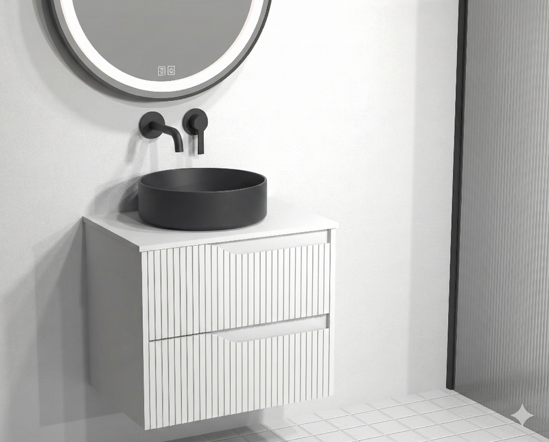 bm Soho 60 white 2 drawer-worktop-surface-washbasin matt-black