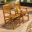 Garden Bench Loveseat Set 2 Persons Acacia Wood With Table Parasol Hole Foldable 141x61x87 cm