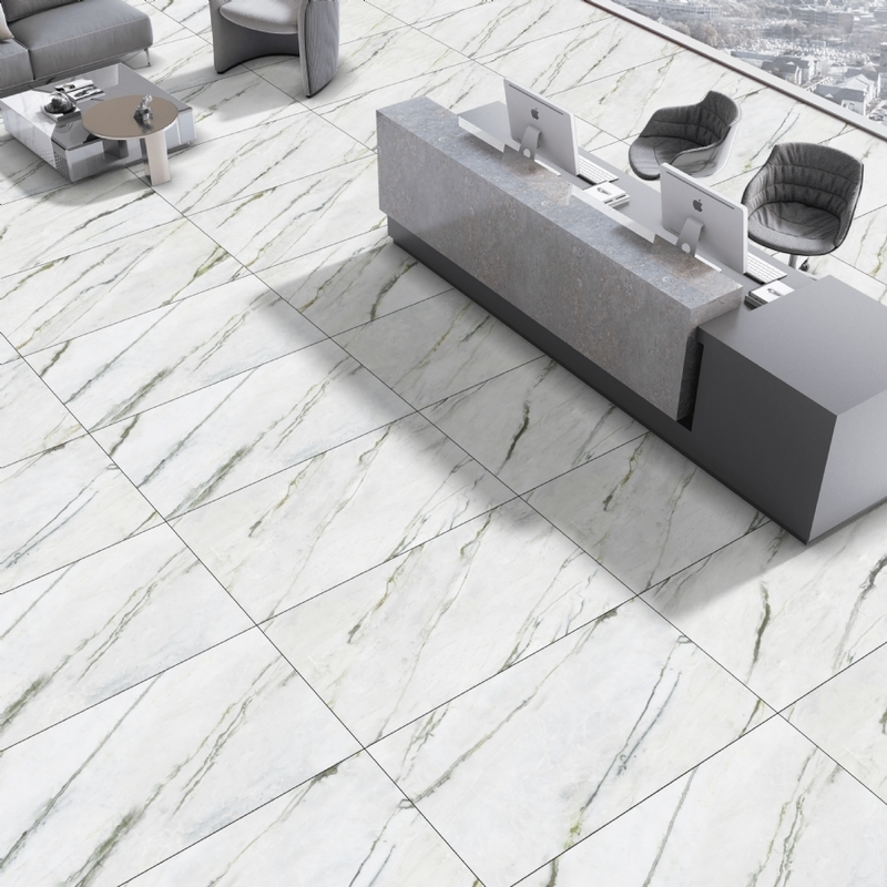 Calacatta Verde Matt Carved Floor Tile 60x120 cm Rectangle – Rectified Ceramic – Marble Look Glossy Veins