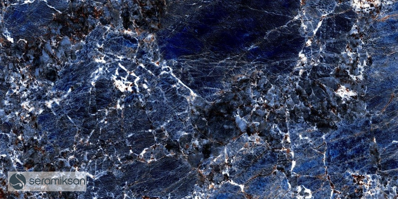 Carrelage de sol Galaxy Blue 60x120 cm Rectangle - Porcelaine Haute Brillance Rectifiée - Aspect Marbre Bleu Profond
