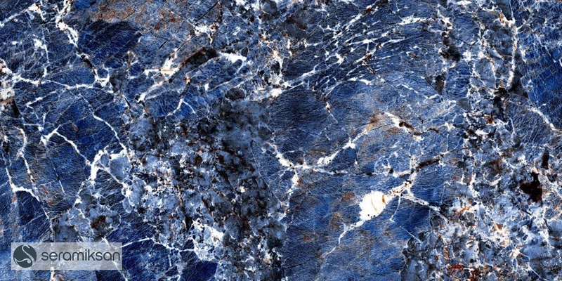 Carrelage de sol Galaxy Blue 60x120 cm Rectangle - Porcelaine Haute Brillance Rectifiée - Aspect Marbre Bleu Profond