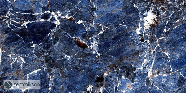 Carrelage de sol Galaxy Blue 60x120 cm Rectangle - Porcelaine Haute Brillance Rectifiée - Aspect Marbre Bleu Profond