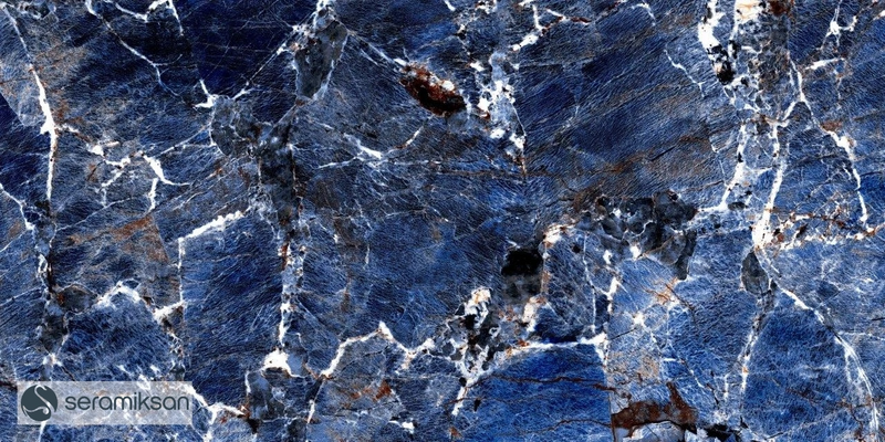 Carrelage de sol Galaxy Blue 60x120 cm Rectangle - Porcelaine Haute Brillance Rectifiée - Aspect Marbre Bleu Profond