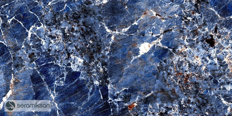 Carrelage de sol Galaxy Blue 60x120 cm Rectangle - Porcelaine Haute Brillance Rectifiée - Aspect Marbre Bleu Profond