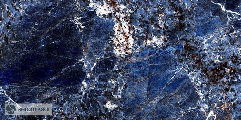 Carrelage de sol Galaxy Blue 60x120 cm Rectangle - Porcelaine Haute Brillance Rectifiée - Aspect Marbre Bleu Profond