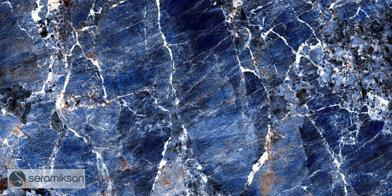 Carrelage de sol Galaxy Blue 60x120 cm Rectangle - Porcelaine Haute Brillance Rectifiée - Aspect Marbre Bleu Profond