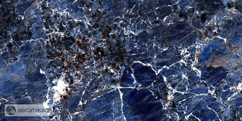Carrelage de sol Galaxy Blue 60x120 cm Rectangle - Porcelaine Haute Brillance Rectifiée - Aspect Marbre Bleu Profond