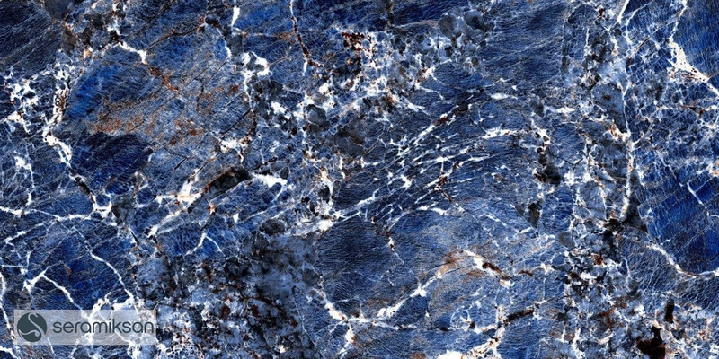 Carrelage de sol Galaxy Blue 60x120 cm Rectangle - Porcelaine Haute Brillance Rectifiée - Aspect Marbre Bleu Profond