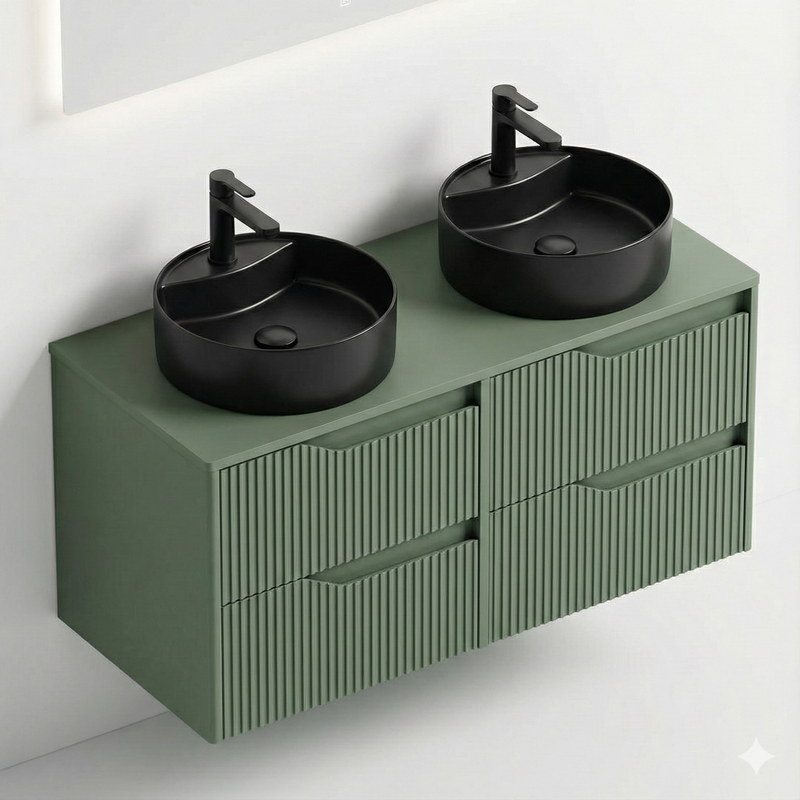 bm Soho 120 green 2x 2-drawer+worktop+2xwashbasin m-black