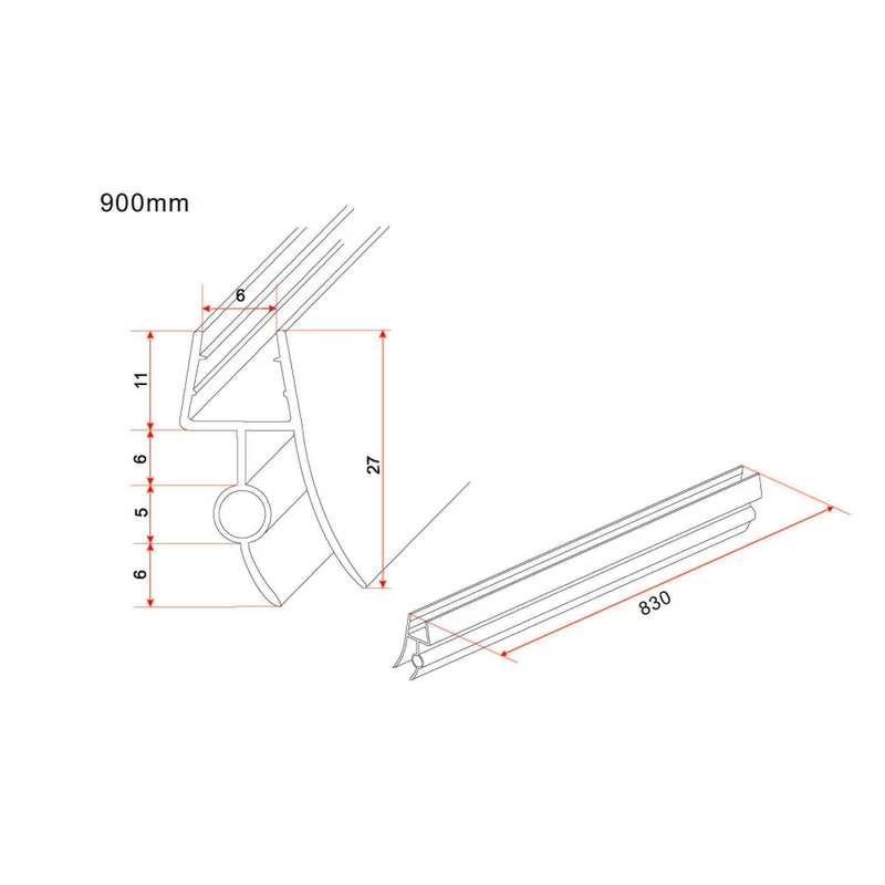 Bodemstrip los 83cm voor Eco nisdeur met profiel 90cm/6mm