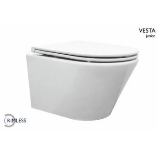 Vesta-Junior rimless wandcloset 47cm +Flatline zitting wit -
