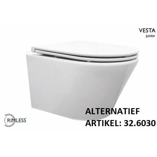 Vesta-Junior rimless wandcloset 47cm +Flatline zitting wit -